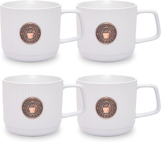 Topadorn Ceramic Coffee Mug 13 Oz Embossment Cups for Latte, Hot Tea, Cappuccino, Mocha, Cocoa, Office Coffee Mug with Gift Box, Set of 4