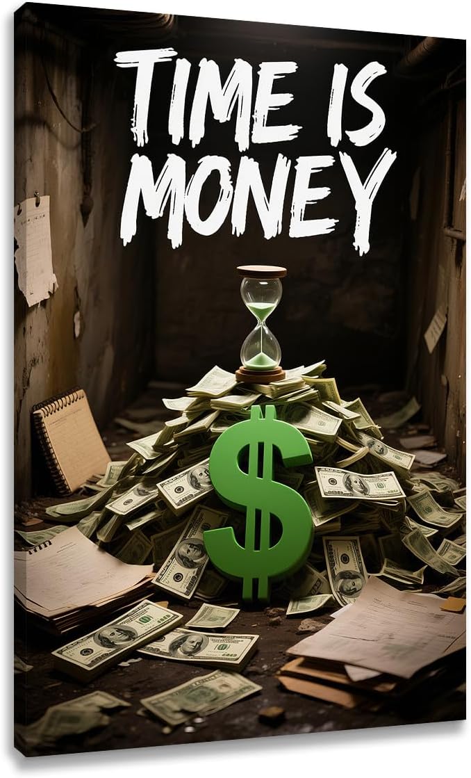 Inspirational Canvas Wall Art Poster Print Home Decor Motivational Entrepreneur Quotes Time is Money Inspiring Sign Picture Painting Artwork for Bedroom Gym Office Stretched and Framed [12''Wx18''H]