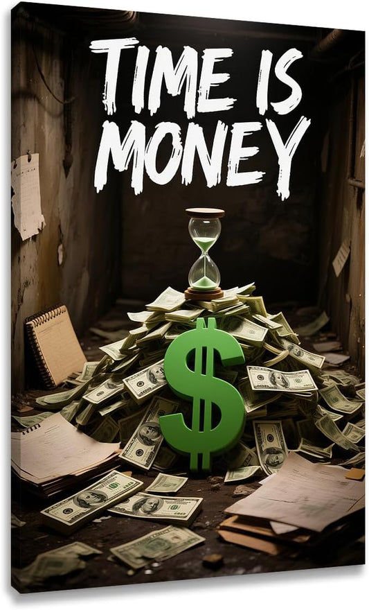 Inspirational Canvas Wall Art Poster Print Home Decor Motivational Entrepreneur Quotes Time is Money Inspiring Sign Picture Painting Artwork for Bedroom Gym Office Stretched and Framed [12''Wx18''H]