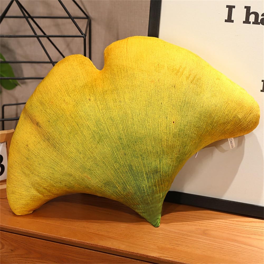 LYFJMUS Leaf Shaped 3D Throw Pillows Soft Plush Maple Leaves Pillow Decorative Pillow for Plant Lovers Aesthetic Cute Pillow for Bed Sofa Car Floor Couch Living Room Bedroom Decor (Ginkgo Leaf)