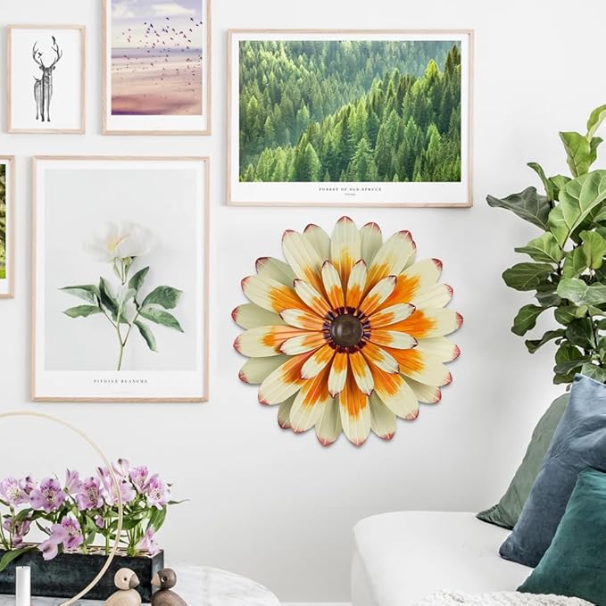 YEAHOME Metal Flower Wall Decor, 16" Wall Art Hanging Decorations for Home Bathroom, Bedroom, Living Room, Office, Boho Art, Indoor Outdoor Decorations Patio Garden Decor