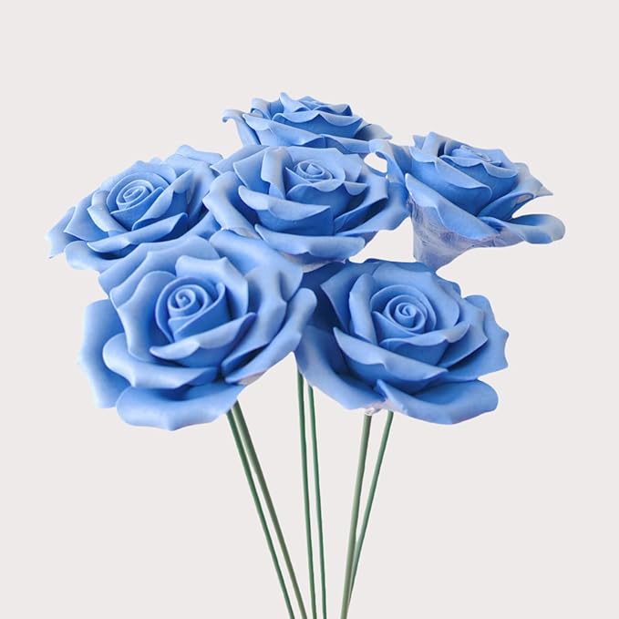 6 pcs Handmade Ceramic Roses,Featuring Vibrant Colors and Intricate Petal Details Floral Decorations ，Ceramic Floral Decorations（Blue）
