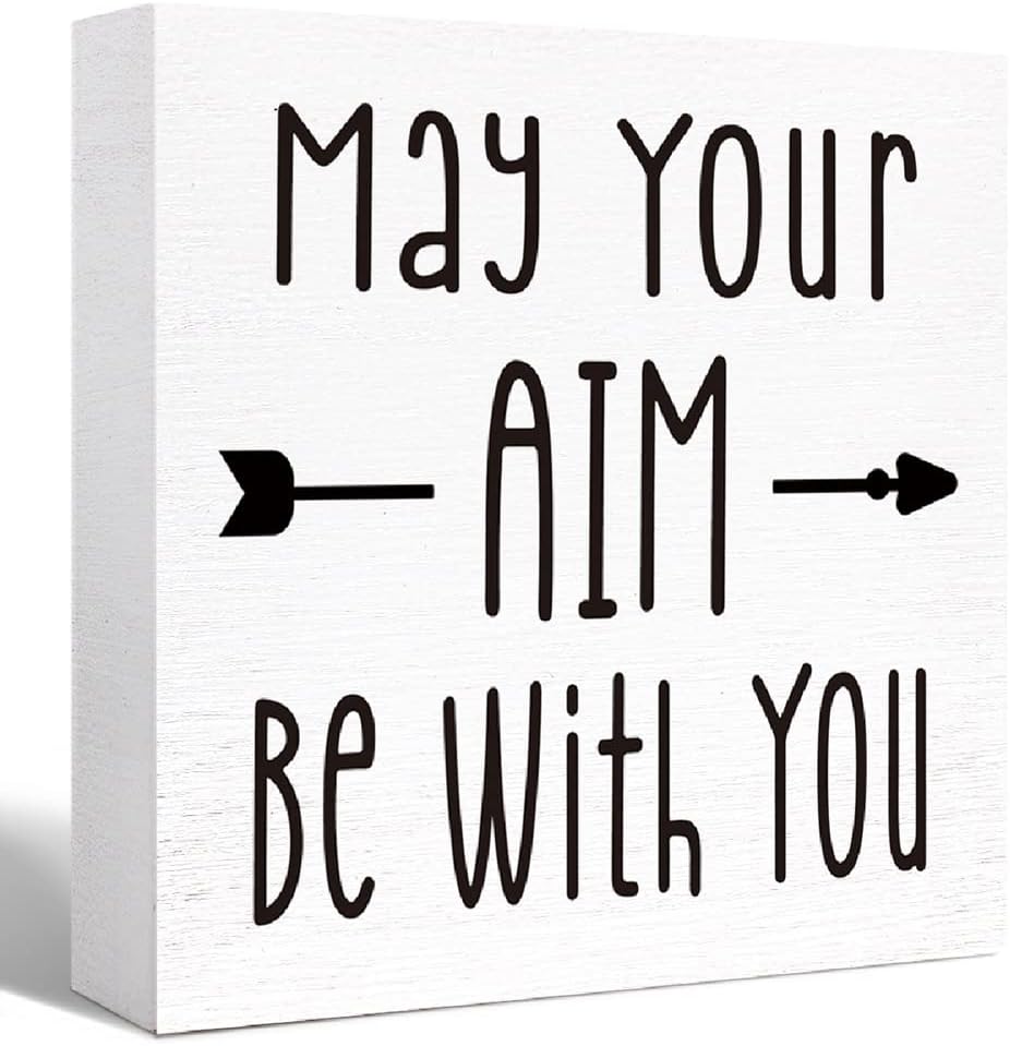 Funny Bathroom Wood Sign May Your Aim be with You Wood Block Sign for Bathroom Shelf Toilet Restroom Home Tabletop Desk Decor,Farmhouse Bathroom Wooden Box Sign