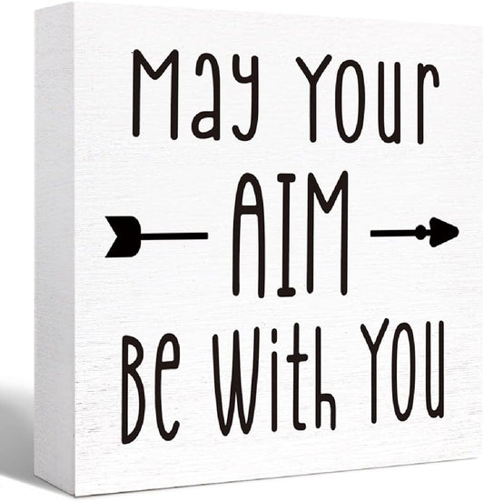 Funny Bathroom Wood Sign May Your Aim be with You Wood Block Sign for Bathroom Shelf Toilet Restroom Home Tabletop Desk Decor,Farmhouse Bathroom Wooden Box Sign