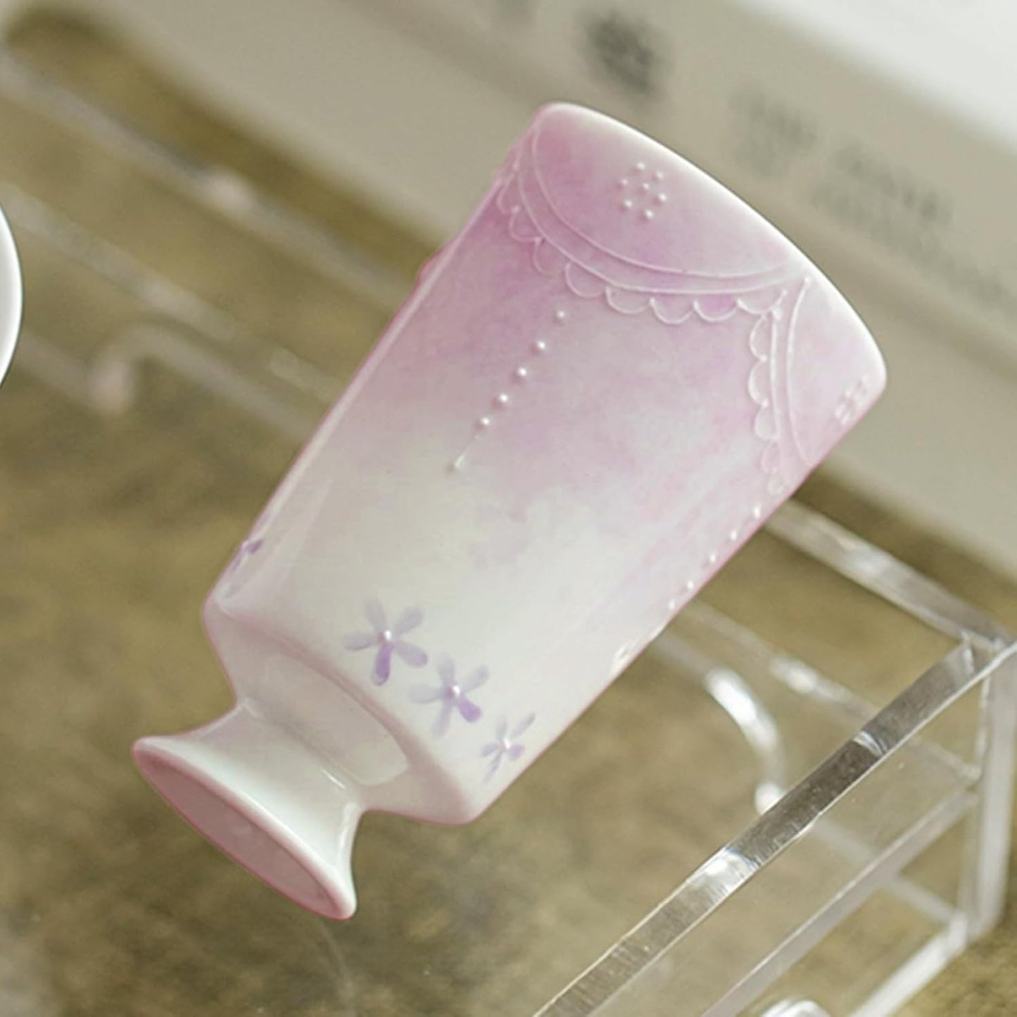 KAMMAK Ceramic Tea Cups Small, Cute Vintage Coffee Cup Set of 2, Porcelain Teacups Espresso Mug, 2.2oz Hand Painted Chinese Afternoon Tea Party Mugs, Birthday Gift for Women Men, Yutian Zi