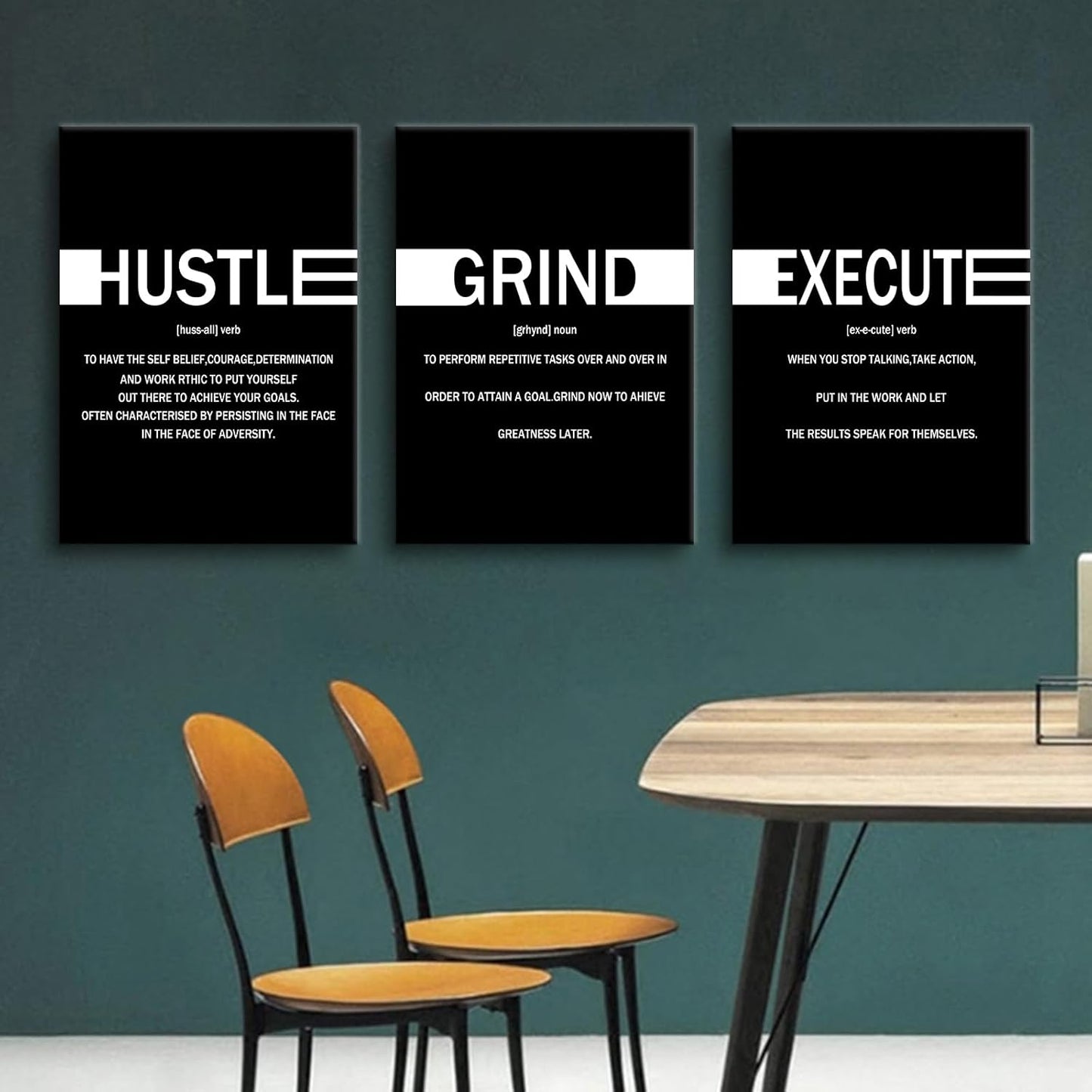 Hustle Grind Execute Entrepreneur Quotes Poster Print Motivational Pictures Painting Inspirational Canvas Wall Art for Office Bedroom Living Room School Wall Decor Ready to Hang [60''Wx28''H]