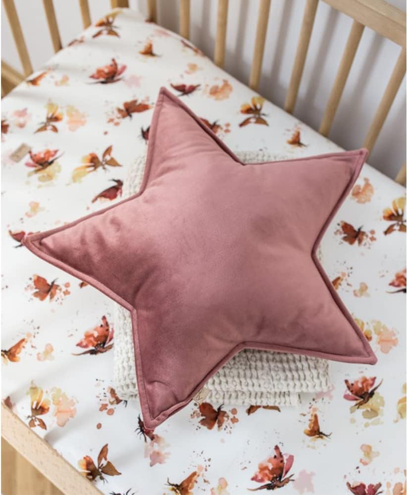 JIKAL Star Moon Shaped Pillow Soft Velvet Nursery Stuffed Throw Pillows for Kids Room Couch Reading Nook Decor (Star, Dusty Pink)