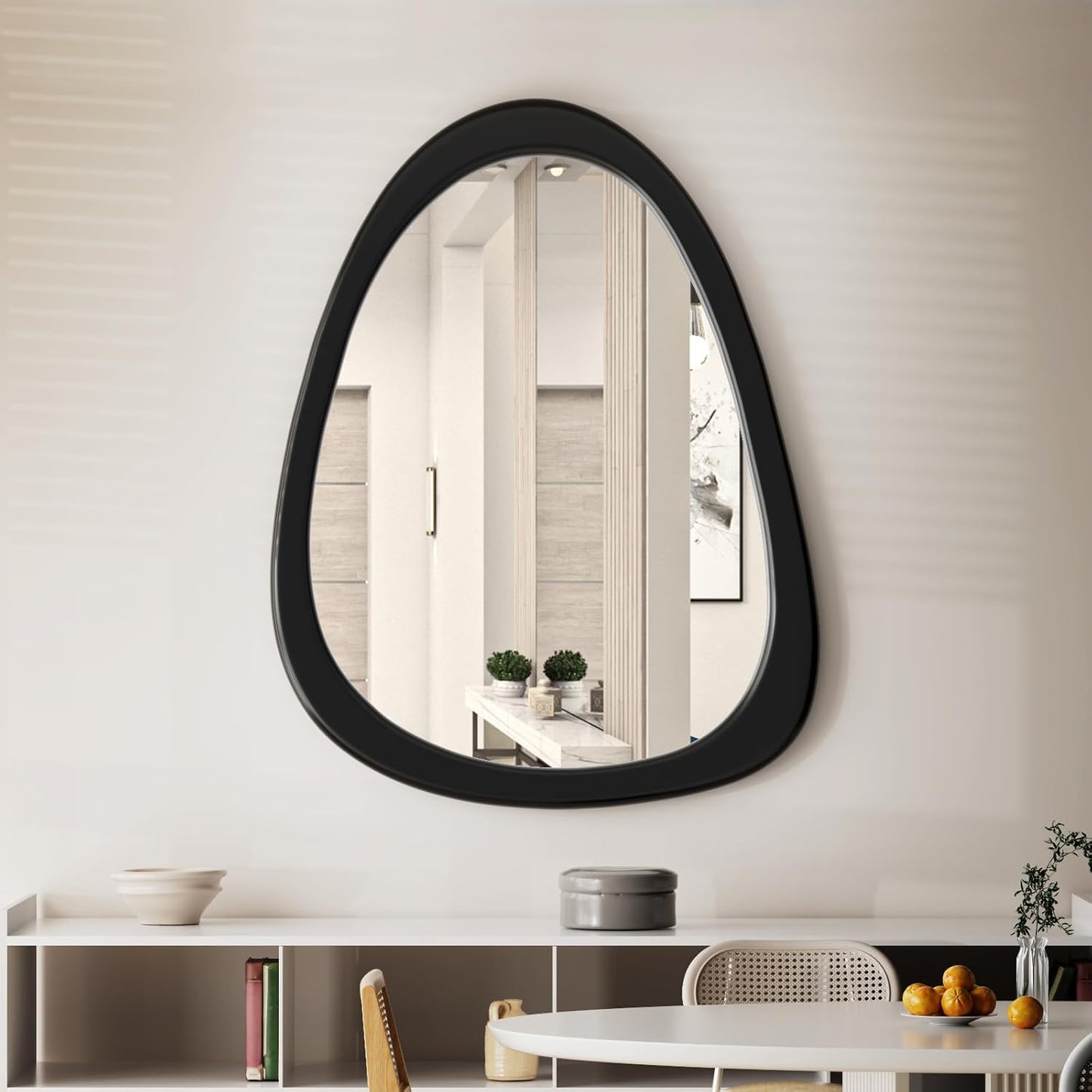 COOL2DAY Irregular Mirror,Asymmetrical Wood Wall Frame Abstract Assymetrical Decorative Mirror,Black Odd Shaped Mid Century Mirrors for Living Room Bedroom Entryway Bathroom Home Decor