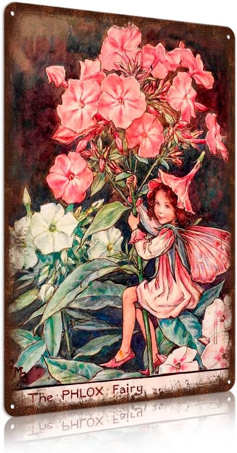 Flower Fairy Wall Decor Vintage Metal Tin Signs Fairy Garden Accessories - The Phlox