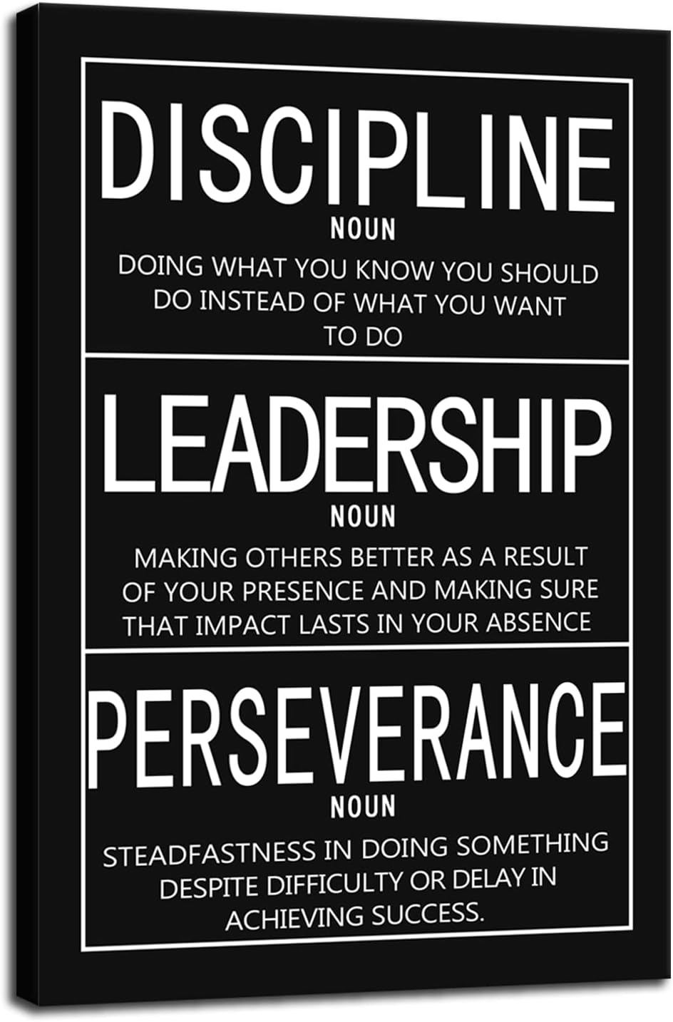 Inspirational Canvas Wall Art Disclpline Leadership Perseverance Noun Painting Office Decor Posters Prints Motivational Quotes for Wall Art Decoration Framed Ready to Hang[24" W x 36" H]