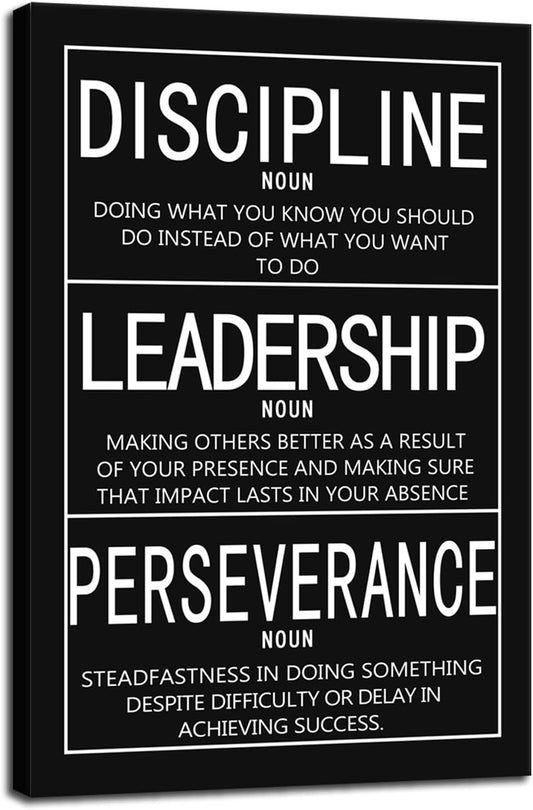 Inspirational Canvas Wall Art Disclpline Leadership Perseverance Noun Painting Office Decor Posters Prints Motivational Quotes for Wall Art Decoration Framed Ready to Hang[24" W x 36" H]