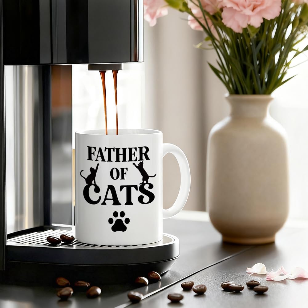 Father Of Cats Ceramic Coffee Mug for Men, Funny 11oz Black Cat Coffee Mug Gifts For Cats Lover, Novelty Fathers Day Christmas Birthday Present, Cat Dad Gifts