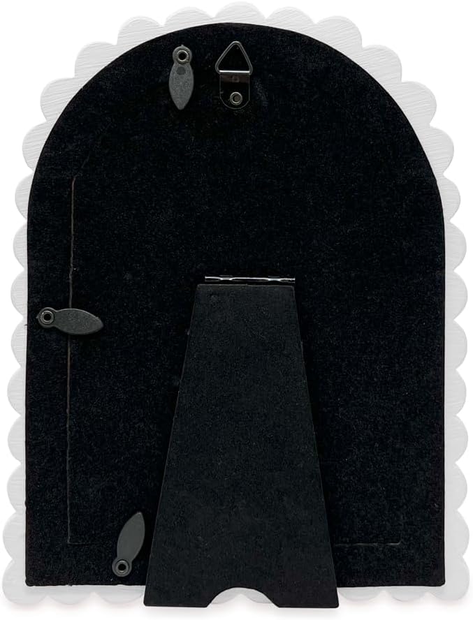 Isaac Jacobs 4x6 Glossy White Double Bauble Arch Photo Frame with Black Fabric Easel, Tabletop, Wall-Mountable, Shelf and Desk, Decorative Art Design, Home Décor (4x6, Glossy White)