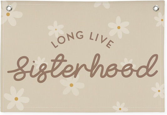 Cute Daisy Girls Room Decor, Long Live Sisterhood Linen Hanging Banner Flag,Boho Flower Banner for Nursery Playroom Wall Decor for Kids Bedroom Dorm Toddler Decorations 30x20,girlroom
