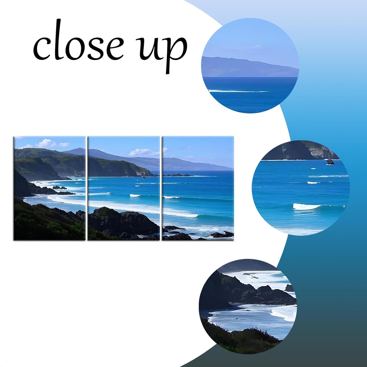 Beautiful Coastline Landscape Poster Print for Office Wall Decor Ocean Scenery Canvas Wall Art Nature Landscape Summer Wooden Framed Painting Artwork for Living Room Hotel Ready to Hang [60''Wx28''H]