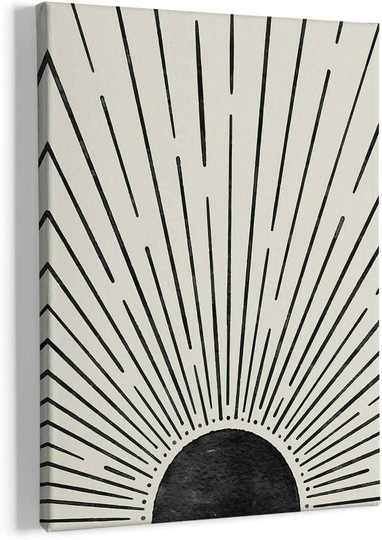 HIWX Boho Sun Framed Canvas Pictures, Boho Wall Art, Sunrise Wall Decor for Bathroom, Office, Bedroom (11x14, Black)