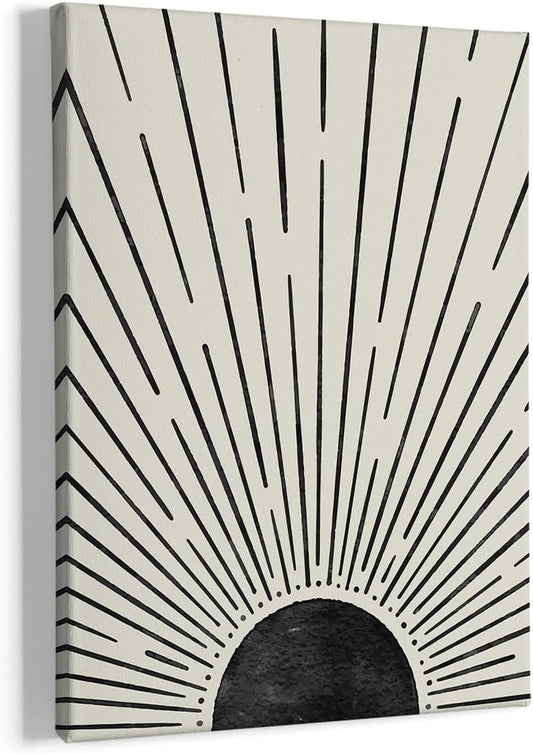 HIWX Boho Sun Framed Canvas Pictures, Boho Wall Art, Sunrise Wall Decor for Bathroom, Office, Bedroom (11x14, Black)