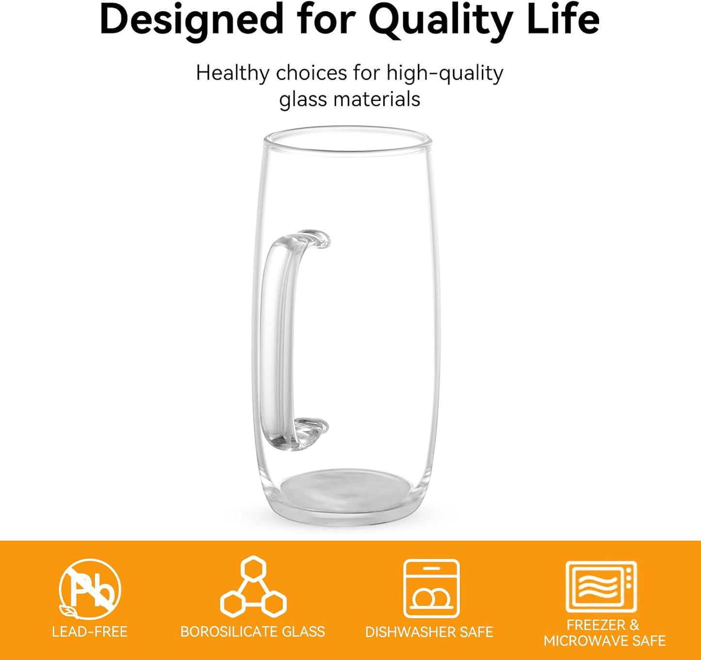 Glass Tea Cups Set of 2-13.5 Oz Clear Borosilicate Teacups with Handle Tea Glasses for Hot/Cold Dishwasher & Microwave Safe Large Coffee Mugs for Cappuccino Latte Juice Espresso Milk