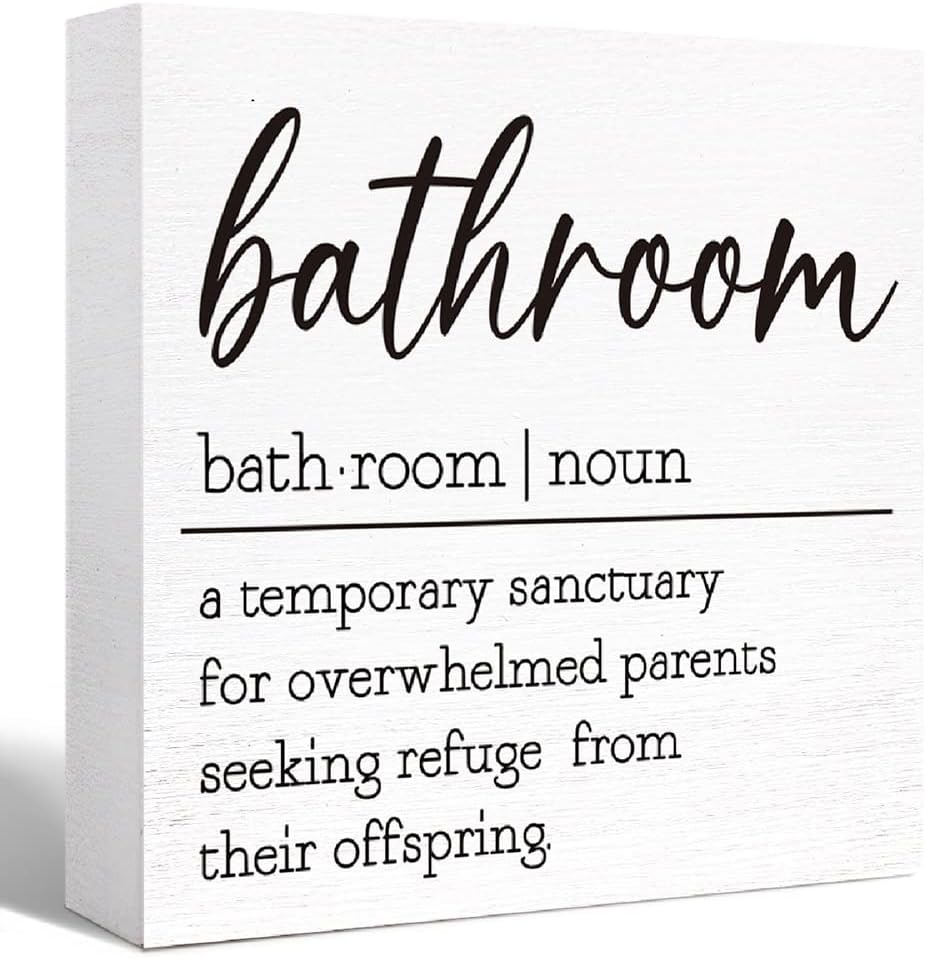 Funny Bathroom Definition Sign Wood Block Sign for Bathroom Shelf Toilet Restroom Home Tabletop Desk Decor