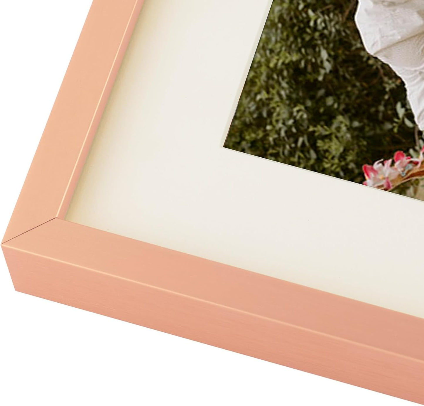 Frametory - 7x14 Aluminum Collage Picture Frame - Display 4x6 Pictures with 3 Openings Mat - Real Glass Front - Horizontal/Vertical Wall Mount - Rose Gold 1 Pack