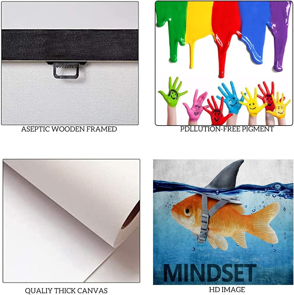 Mindset is Everything Motivational Canvas Office Wall Art Inspirational Entrepreneur Quotes Poster Print Artwork Painting Wall Picture for Living Room Bedroom Office Framed Ready to Hang-12 Wx16 H