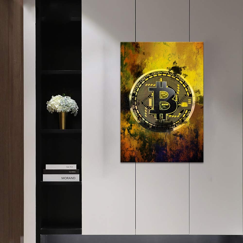 Bitcoin Inspirational Wall Art Motivational Entrepreneur Pictures Cryptocurrency Trader Hodler Canvas Painting Modern Hodl Crypto Btc Posters Prints Artwork for Office Decorations Framed (24¡±Wx36¡±H)