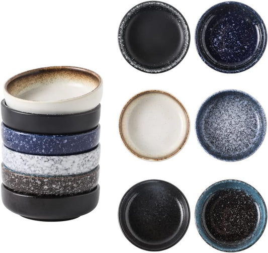 JuneCat 3.3 Inch Soy Sauce Dish Dipping Bowls 2.5oz Side Dishes Small Appetizer Pinch Bowls Set of 6