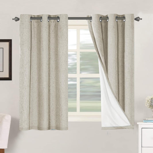 H.VERSAILTEX 100% Blackout Curtains for Bedroom Thermal Insulated Linen Textured Curtains Heat and Full Light Blocking Drapes Living Room Curtains 2 Panel Sets, 42x54 Inch, Cobblestone