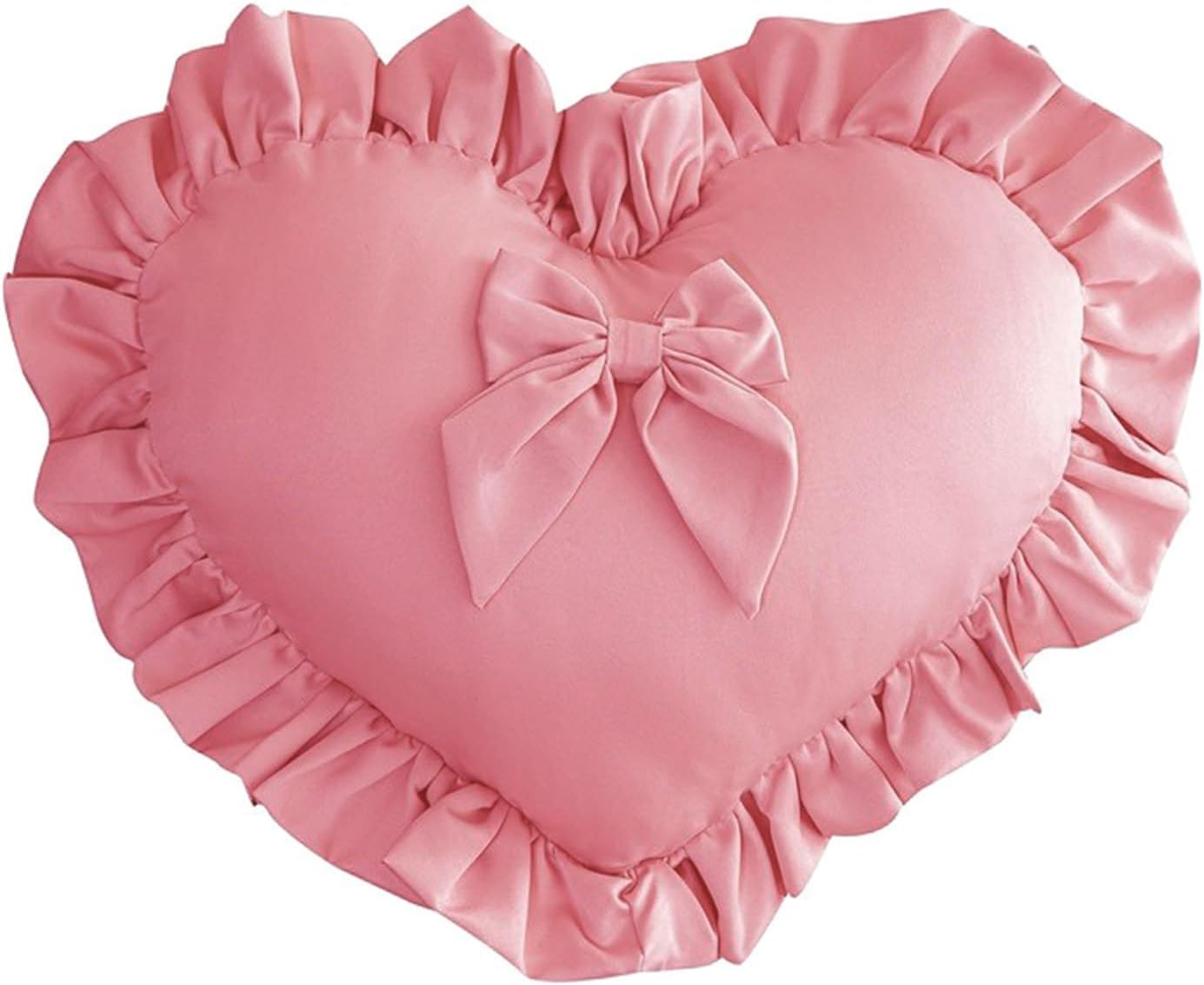 Heart Pillows, Cute Soft Room Decor Ruffled with Bow Love Heart Shape Throw Pillows Sofa Cushion Pillow for Living Room Bed Chair Car Decoration, Pink