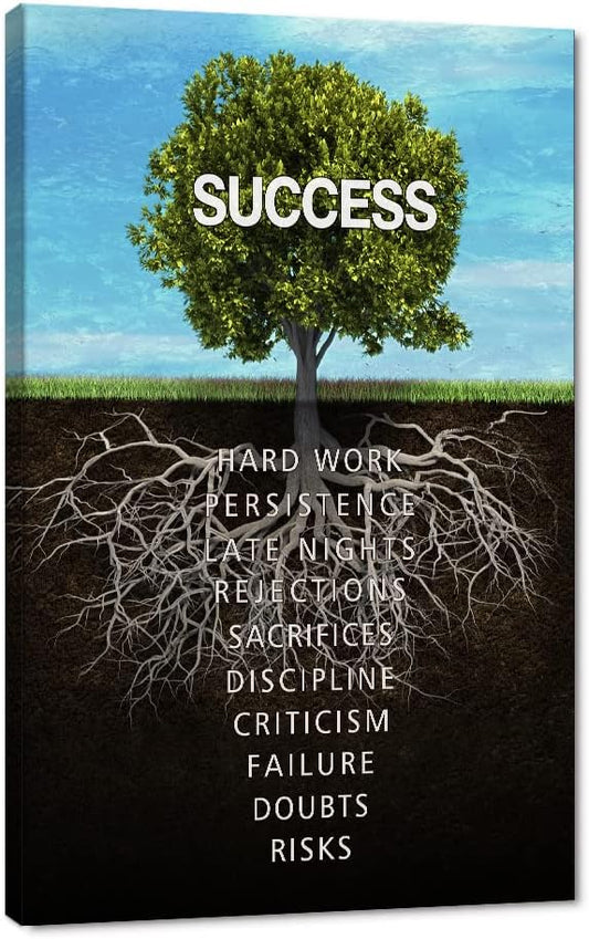 Inspirational Wall Art Success Tree Pictures Inspiration Decoration Motivation Inspire Entrepreneur Quotes Canvas Painting Framed Prints Modern Artwork Home Decor for Office Living Room (28" Wx44 H)