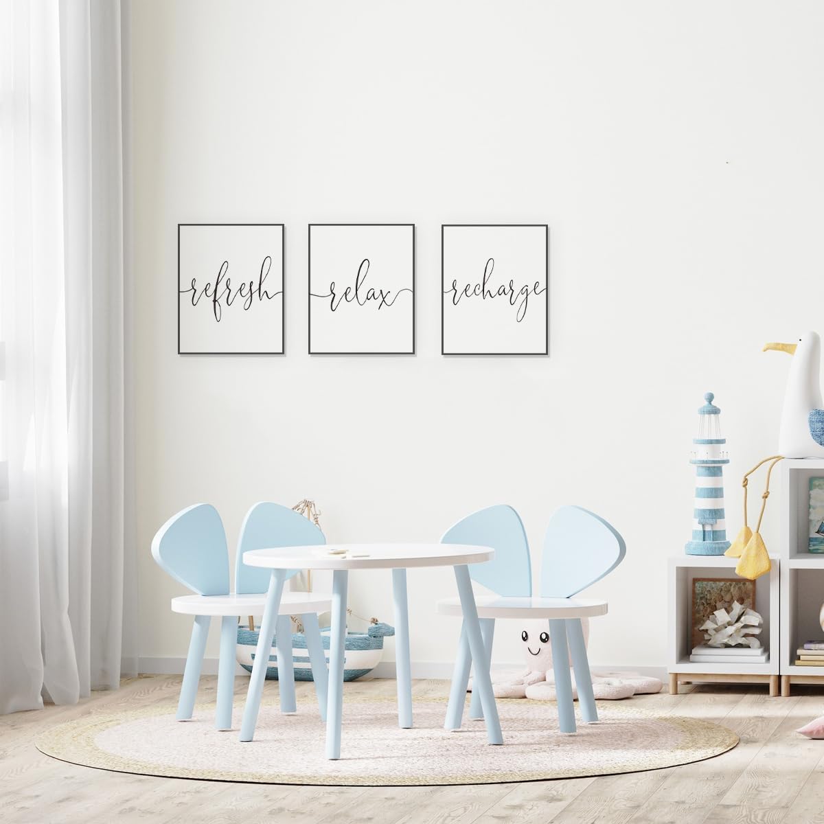 ETVISO Refresh Relax Recharge Wall Art Decor Set of 3, Bathroom Wall Decor Spa Decoration, Yoga Wall Art Prints, Minimalist Modern Prints, 8x10 (Unframed)