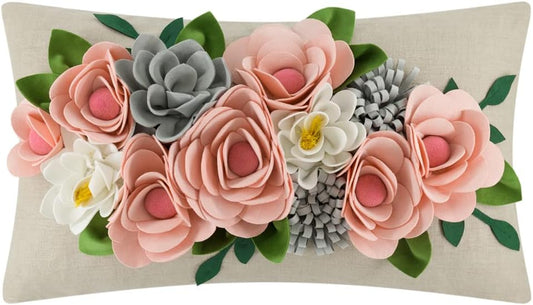 Decorative 3D Flower Throw Pillow Covers Accent Floral Pink Pillowcases for Couch Bed Home Living Room Farmhouse Decor 12x20 Inch