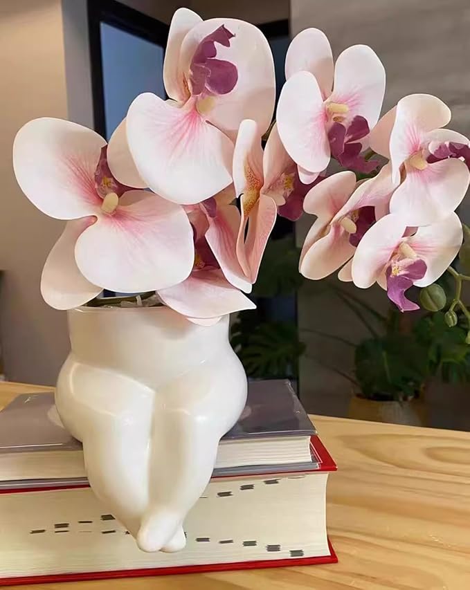 Matte White Ceramic Body Form Plant Pot, Crossed Legs Minimalist Planter Modern Boho Decorative Flower Pot for Indoor/Outdoor Home Office Desk