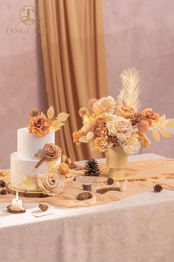 TINGE TIME Silk Fake Flowers Combo, Fake Foam Roses with Stems for DIY Wedding Bouquets Centerpieces Baby Shower Party Home Decorations(Nude Color & Pale Coffee)