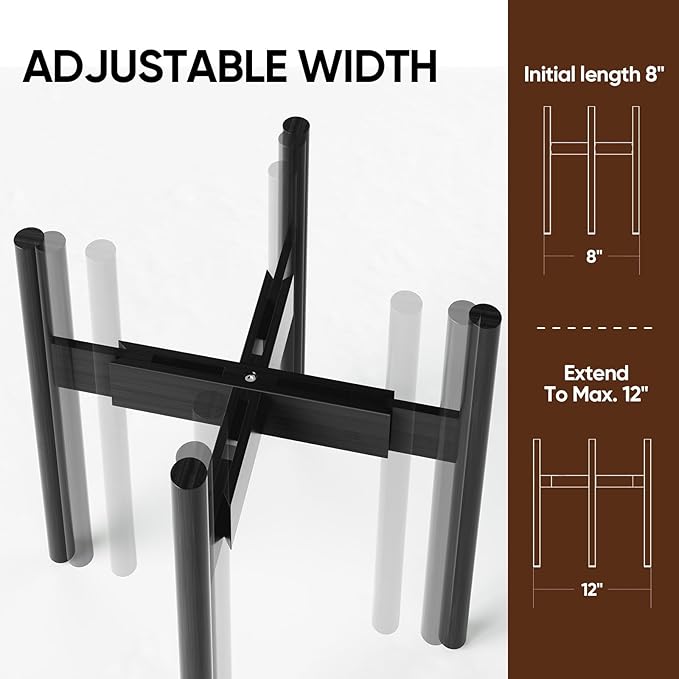 MUDEELA 14 Inch Tall Plant Stand for Indoor, Adjustable Width Bamboo Plant Stand for 8 9 10 11 12 Inches Pot, Single Tier Planter Holder Floor Stand, Mid Century Modern Style, Black, Without Pot