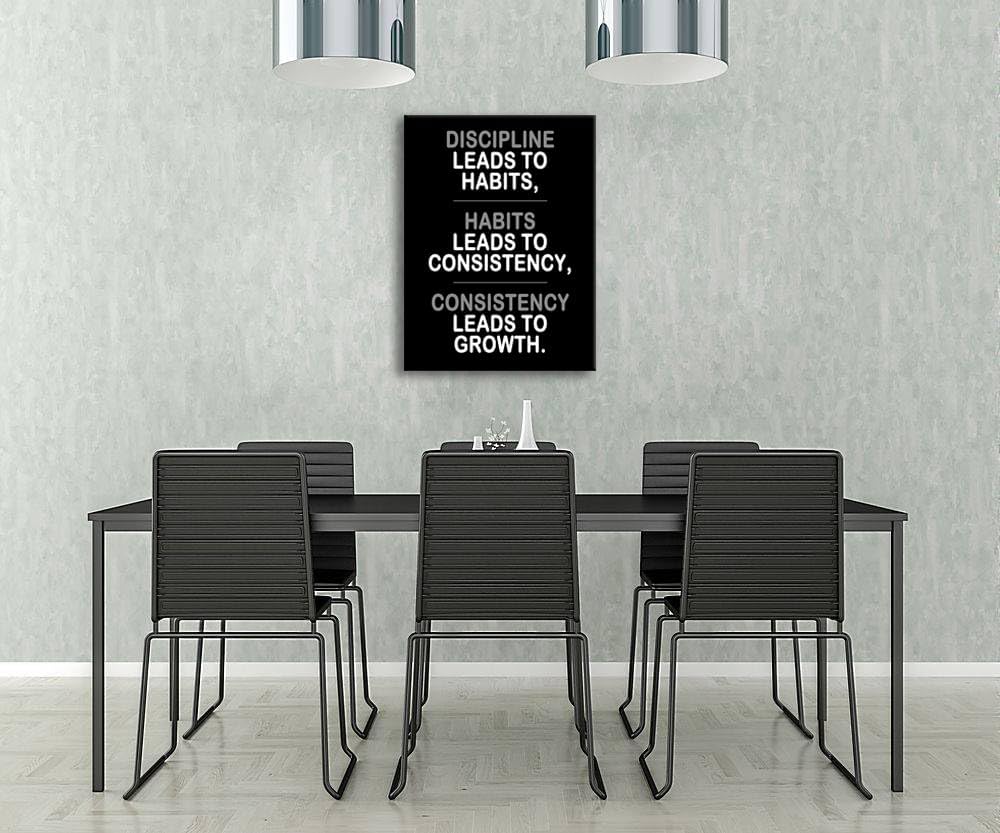 Inspirational Painting Wall Art Canvas Print Office Decor Poster Discipline Habits Consistency Growth Inspiring Framed Motivational Quotes for Home Wall Decoration Ready to Hang[18''W X 24''H]