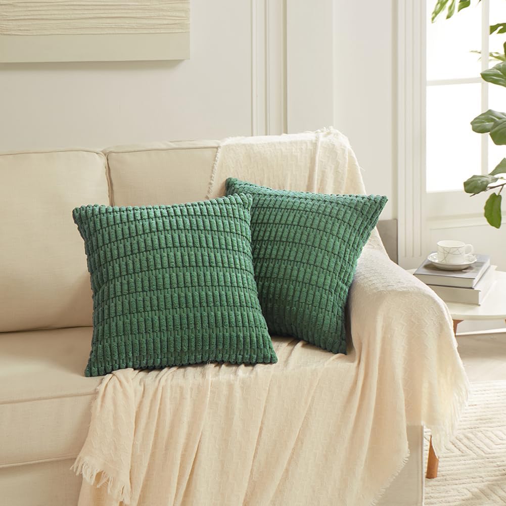 Fancy Homi 4 Packs Green Decorative Throw Pillow Covers 20x20 Inch for Living Room Couch Bed Sofa, Holiday Christmas Home Decor Gift, Soft Plush Corduroy Square Cute Accent Cushion Case 50x50 cm