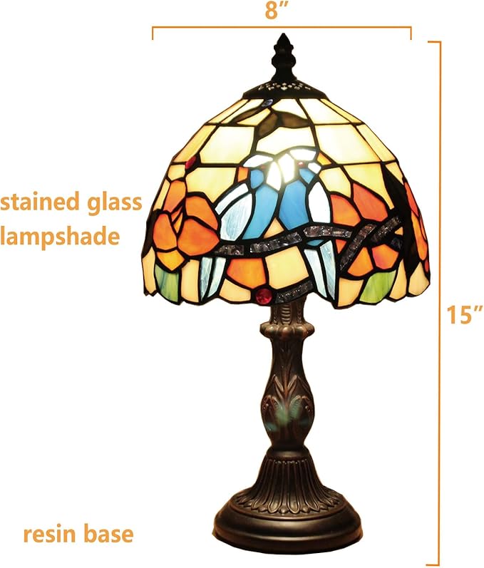Tiffany Table Lamp 8'', Blue Hummingbird Tiffany Style Table Lamp for Bedroom Study Office Home Stained Glass Lamp