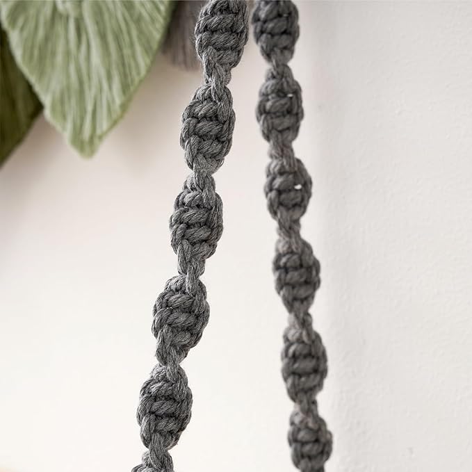 Macrame Wall Hanging Shelf, Bohemian Woven Tapestry Chic Woven Leaf Tassels Home Deco, Boho Handmade Wall Art Floating Shelf for Living Room, Bedroom, Nursery Backdrop, Apartment (Green+Grey)