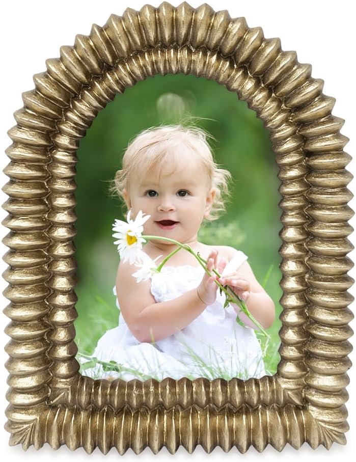 Isaac Jacobs 2x3 Champagne Gold Double Bead Arch Photo Frame with Black Fabric Easel, Tabletop, Wall-Mountable, Shelf and Desk, Decorative Art Design, Home Décor (2x3, Champagne Gold)