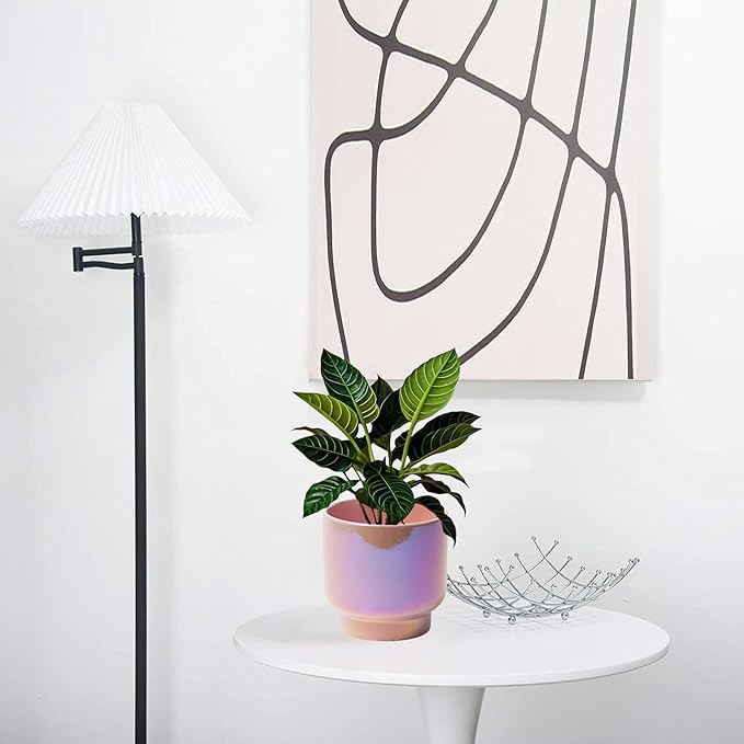 LB Pink Purple Ceramic Planters for Indoor Plants, Succulent Plant Pots Ceramic Plant Pot, Cute Flower Pots for Living Room Office Home Decor, Round Flower Pot of 4.3 Inch(Plant Not Included)