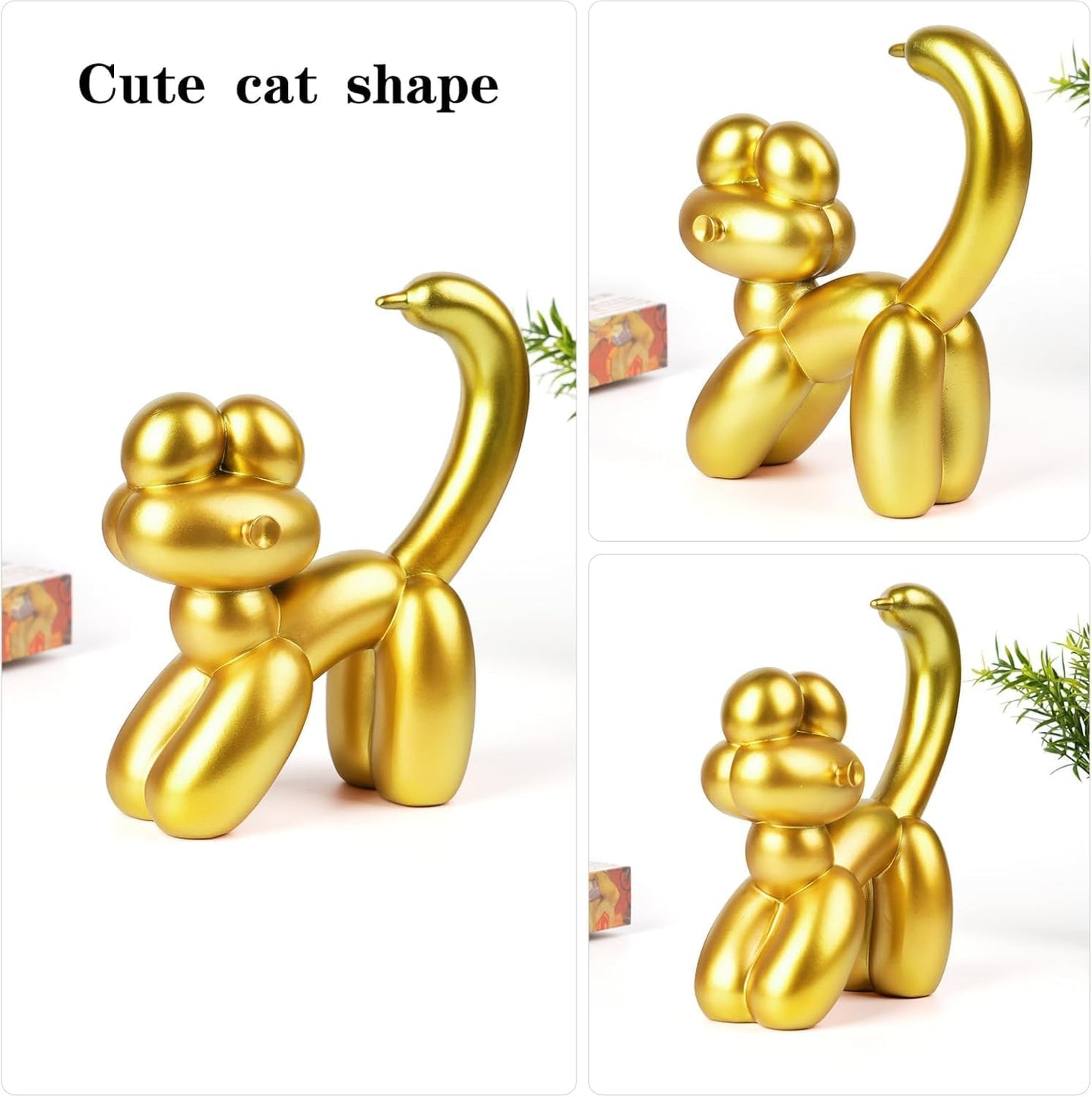 Cute Balloon Cat Statue Decor - 7.8 Inch Modern Cat Statue Ornament, Home Crafts Living Room Desktop Bedroom Sculpture Decoration (Gold, Small)