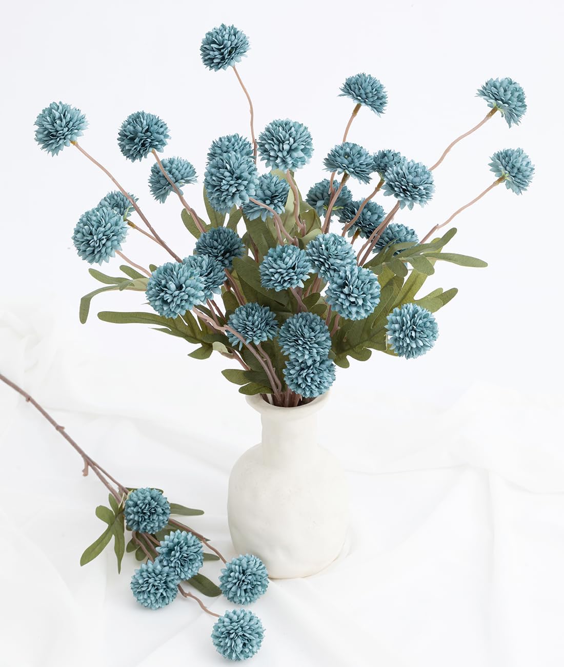 Laelfe 5pcs Dandelion Artificial Flowers Bridal Bouquet Wedding Home Party Decor (Dusty Blue)