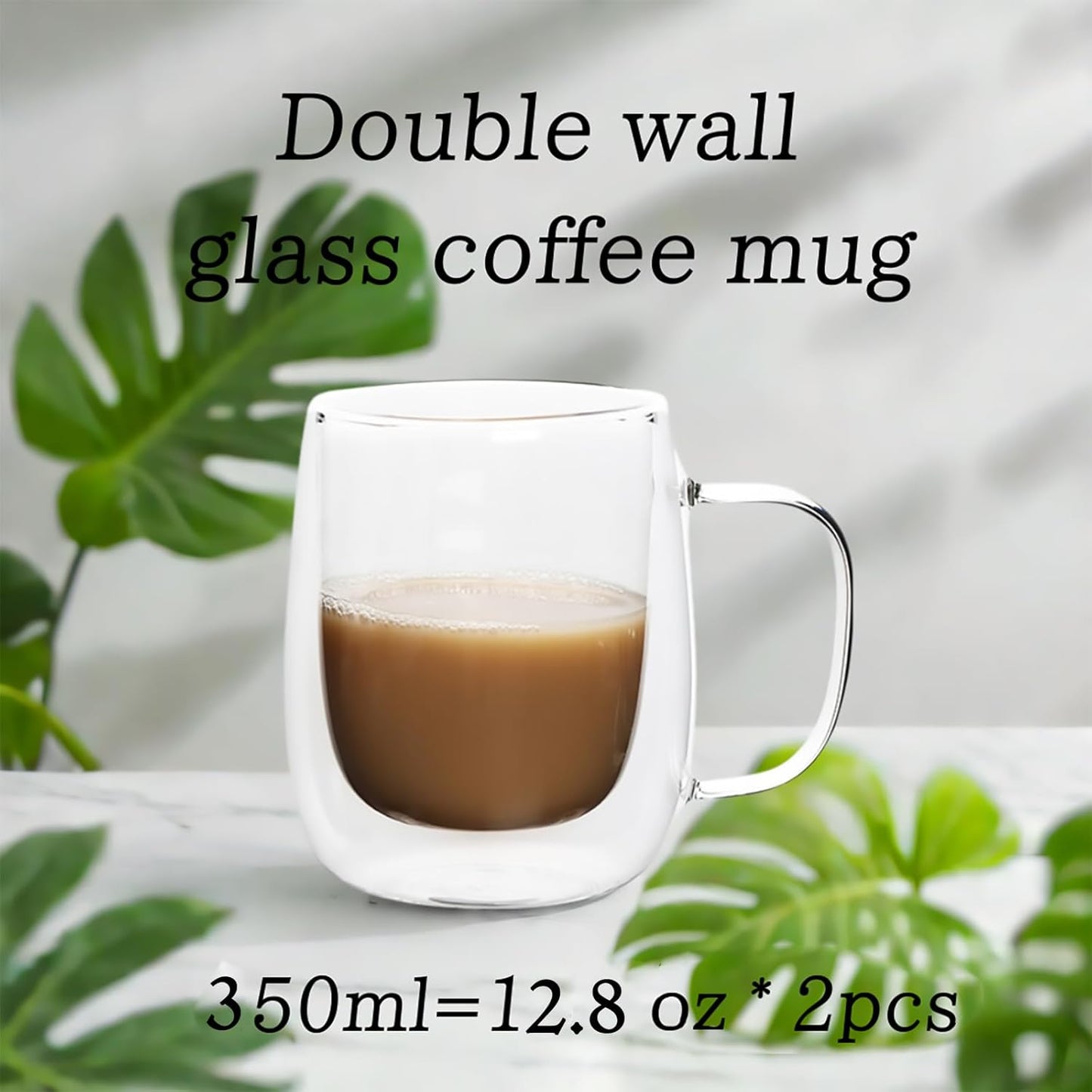 High Borosilicate Double-Wall Glass Mug - Handcrafted Creative Designed Glass Mug with Handle, Perfect for Milk and Coffee (350ml)