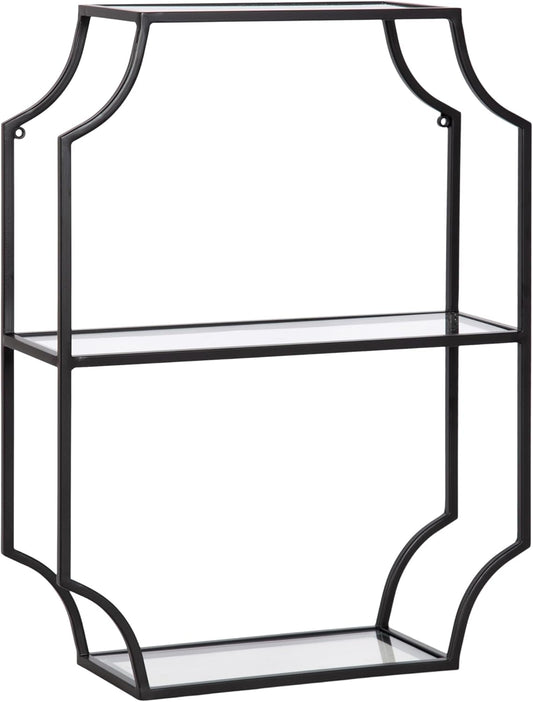 Kate and Laurel Ciel Glam Geometric Rectangular Wall Shelf; 18 x 24; Black; Decorative Shelves for Use as Over-The Toilet Storage or Bedroom Display Shelving