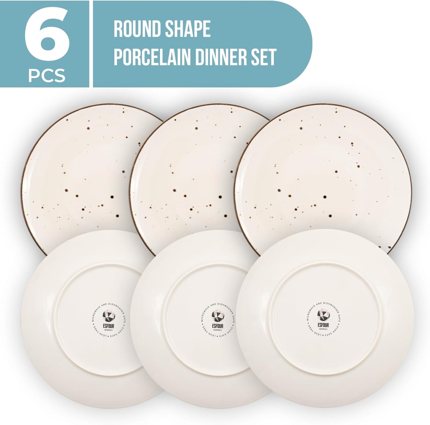 Dinner Plates 11 inch Set of 6 - Microwave, Oven, Dishwasher Safe, Scratch Resistant, Porcelain Durable Dishes for Steak, Pizza, Home & Restaurant, Party Gifts - Classic Assorted Color