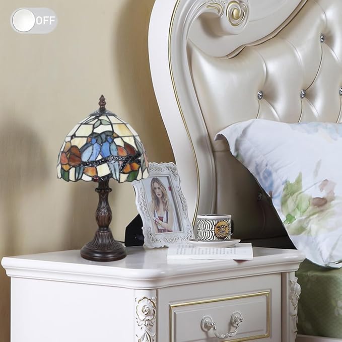 Tiffany Table Lamp 8'', Blue Hummingbird Tiffany Style Table Lamp for Bedroom Study Office Home Stained Glass Lamp