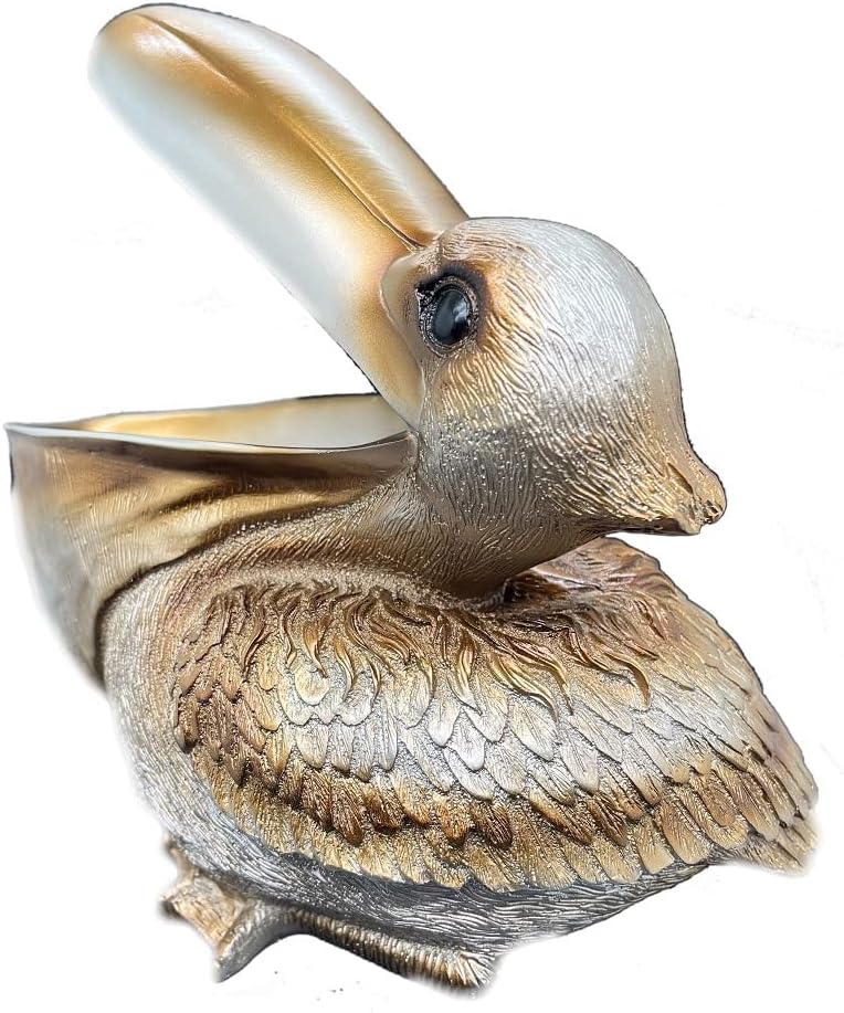 Creative Resin Statues The Pelican Statue Birds Figurines,Cell Phone and Keys Holder Adornments for Home & Office Desk Decor 8.1" inches (Silver)