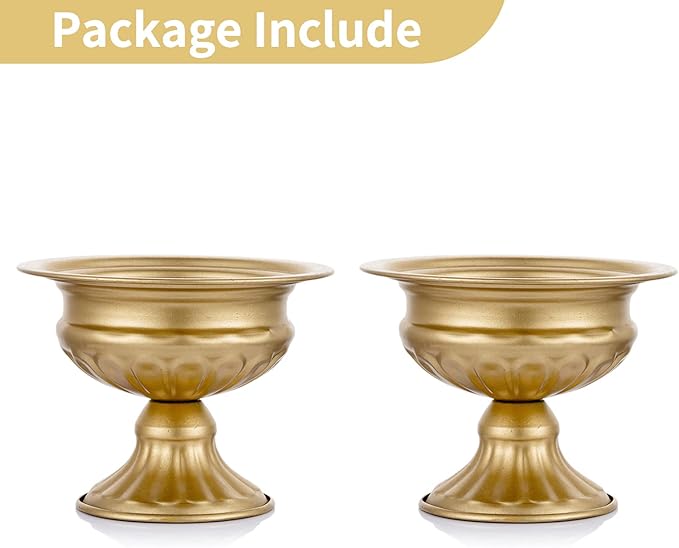 Nuptio Pcs of 2 Mini Sized Metal Urn Planter Elegant Wedding Centerpieces Vase for Wedding Party Decoration, 12.6cm/4.96" Tall Trumpet Vase Flower Holder for Anniversary Ceremony