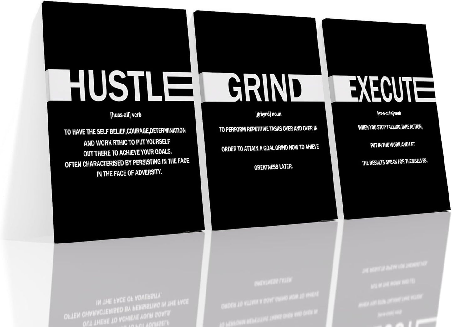 Inspirational Hustle Grind Execute Positive Wall Art Entrepreneur Quotes Print Picture Modern Wooden Canvas Framed Artwork for Home Living Room Office Artwork Stretched and Framed [72''Wx36''H]